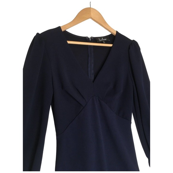 Lulus Womens Medium Style And Flare Ruffled Long Sleeve Mini Dress Navy Blue - Picture 11 of 16